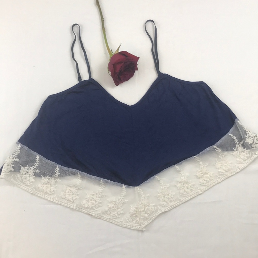 Navy and white lace flowy crop top